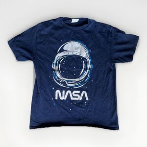 NASA Space Logo & Helmet T-Shirt 100% Cotton Blue Youth Medium